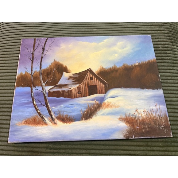 Other - Vintage Barn Winter Landscape Oil Painting Signed‎ Big O 80